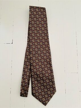 Bellini Brown and Tan Geometric Silk Tie